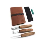 Zestaw 3 narzędzi do rzeźbienia łyżek BeaverCraft z akcesoriami w etui ze skóry
