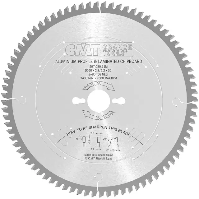 D=260 F=30 Z=80 Piła do cięcia płyty laminowanej i aluminium CMT, 297.080.11M