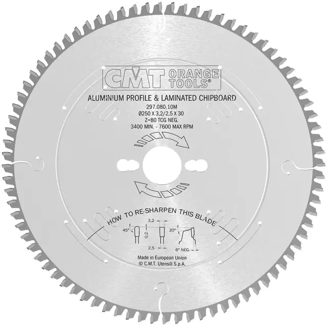 D=250 F=30 Z=80 Piła do cięcia płyty laminowanej i aluminium CMT, 297.080.10M