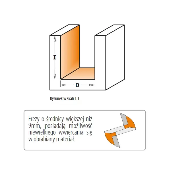 Frez prosty seria krótka D=8 I=20 L=48 S=8, CMT 911.080.11