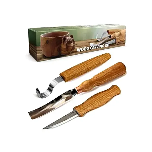 3-częściowy zestaw narzędzi do rzeźbienia, z akcesoriami do polerowania, w etui z materiału Beaver Craft S14
