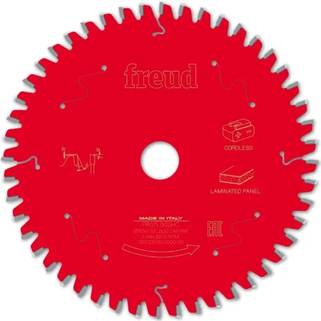 Tarcza do laminatów do zagłębiarek akumulatorowych, Freud D=165 B=1,8 b=1,2 d=20 Z=48, FR07L002HC