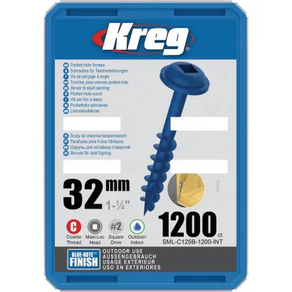 Kreg Jig Blue-Kote Maxi-Loc Wkręty do otworów kieszeniowych - 32 mm, gruby gwint, 1200 szt.