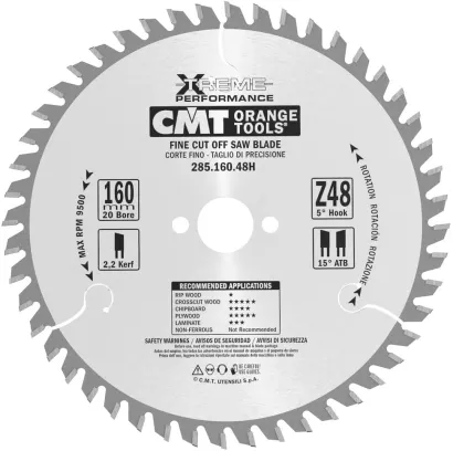 D=160 F=20 Z=48 Piła do elektronarzędzi do cięcia poprzecznego CMT, 285.160.48H