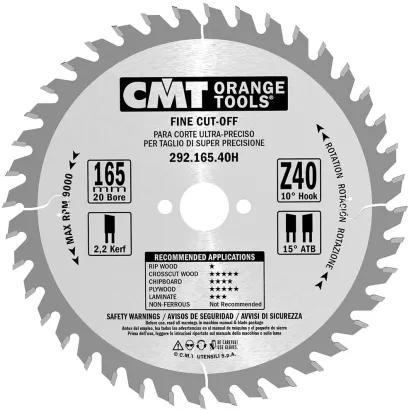 D=165 F=20 Z=40 Piła do elektronarzędzi do cięcia poprzecznego CMT, 292.165.40H