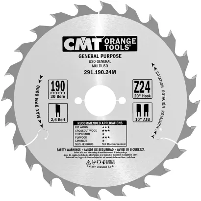 D=190 F=30 Z=24 Piła uniwersalna do elektronarzędzi CMT, 291.190.24M